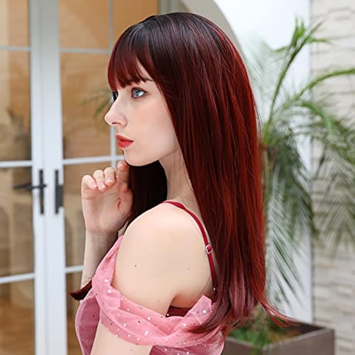 DILLARDS Zuro Ombre Wig With Bangs Straight Hair Red Wigs For Women Hot Pink Dark Brown Black Blonde Cosplay Colorful Wigs For Girls Soft Cute Costume Wigs Long Synthetic Hair Replacement Wigs (Ombre) - Image 4
